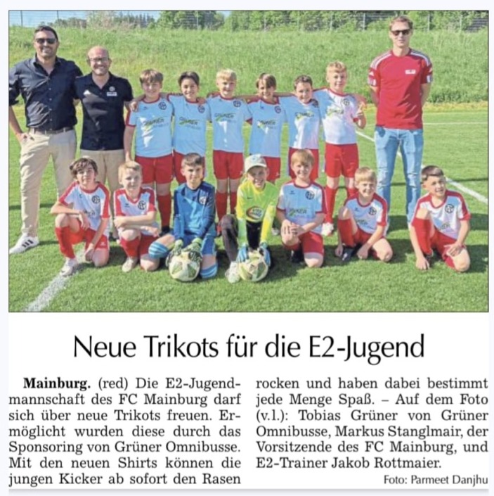 Sponsoring neuer Trikots für die E2-Jugend des Fc Mainburg